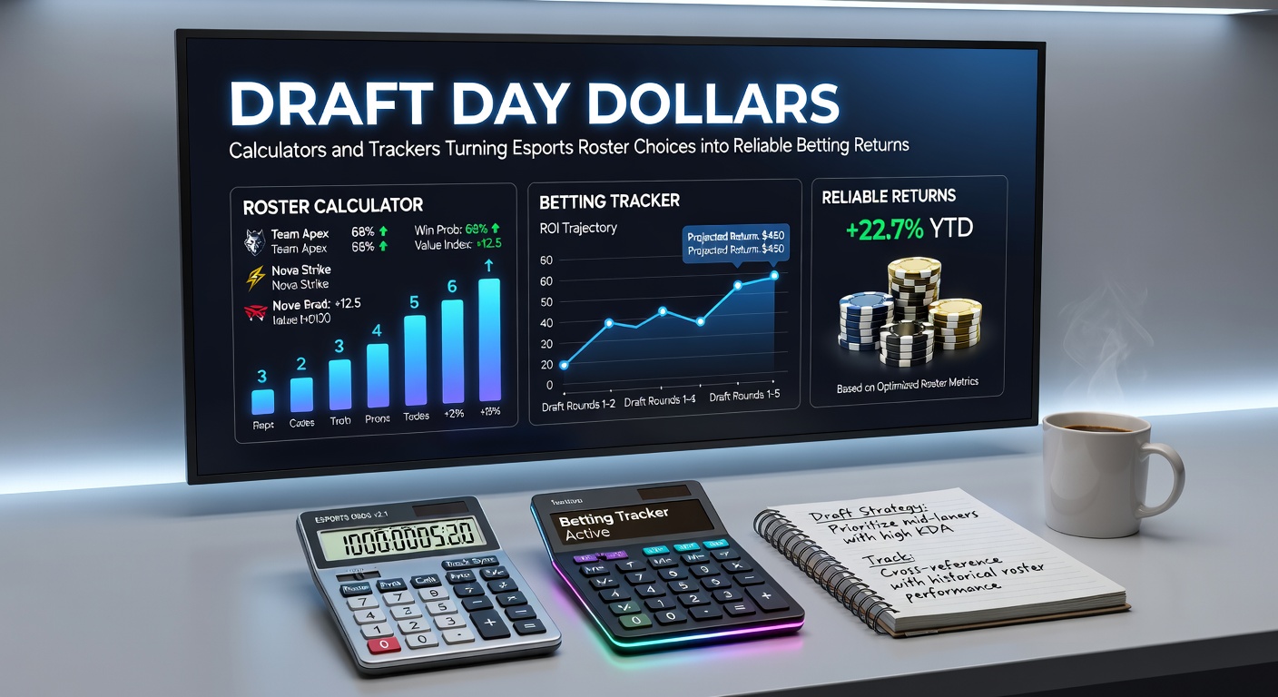 Close-up of a betting calculator interface displaying esports roster odds, player stats graphs, and EV projections glowing on a dark-themed screen