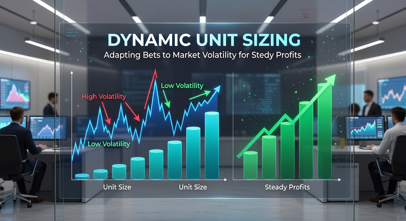 Infographic depicting dynamic unit sizing formula with volatility adjustment sliders and example calculations