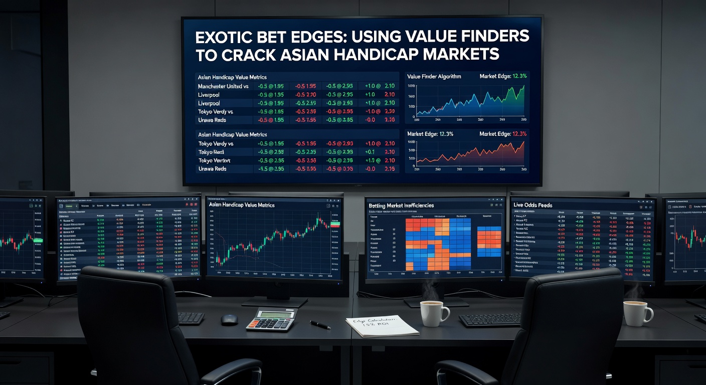 Screenshot of value finder software scanning Asian handicap lines for positive EV bets across multiple bookmakers