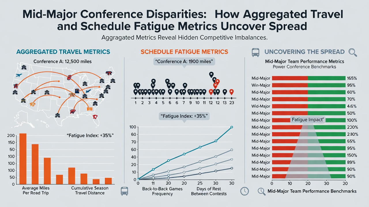 Analytics dashboard displaying college basketball schedule fatigue metrics and travel data