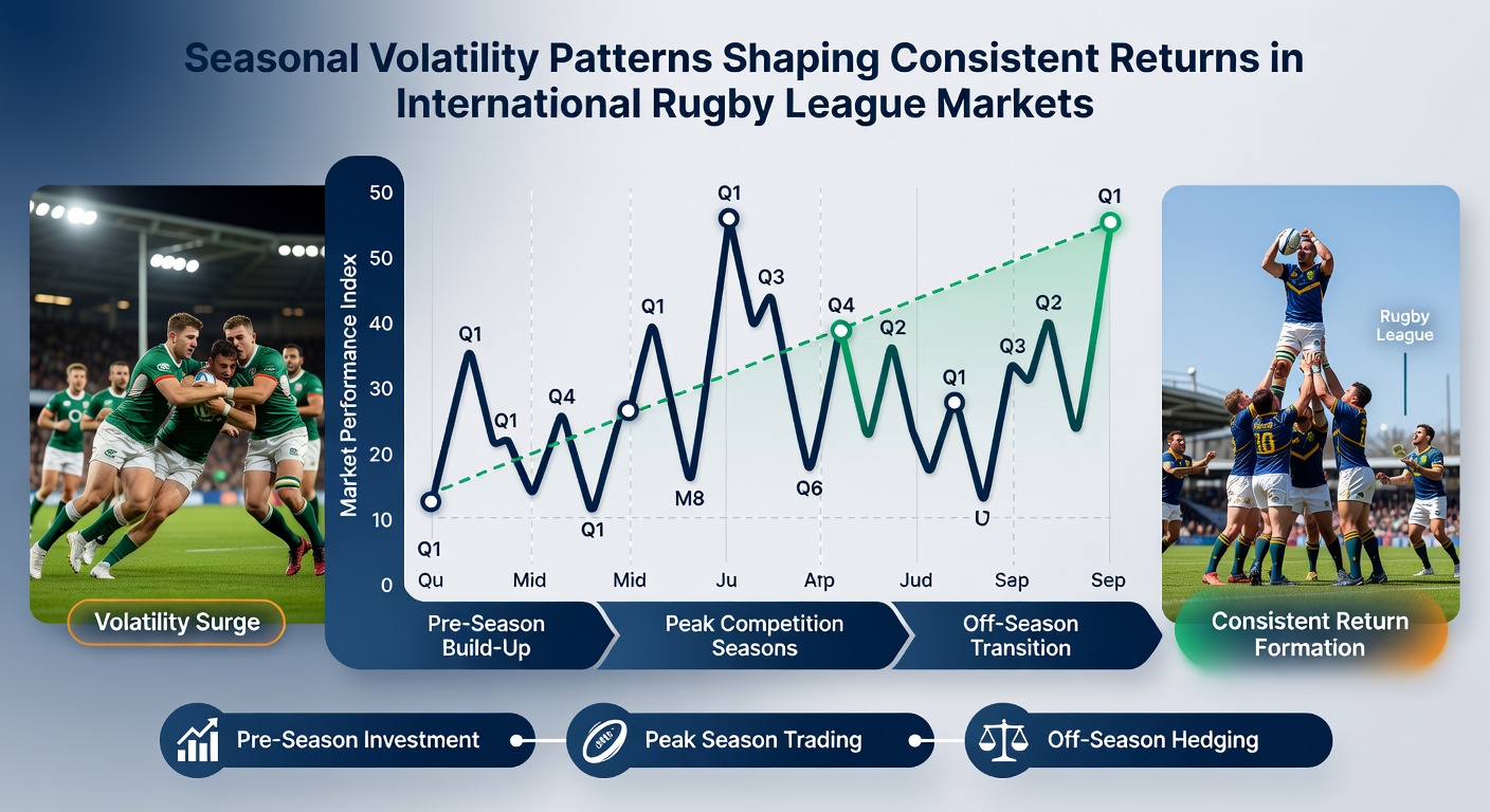 Data visualization charts displaying seasonal volatility trends and return consistency across rugby league betting markets
