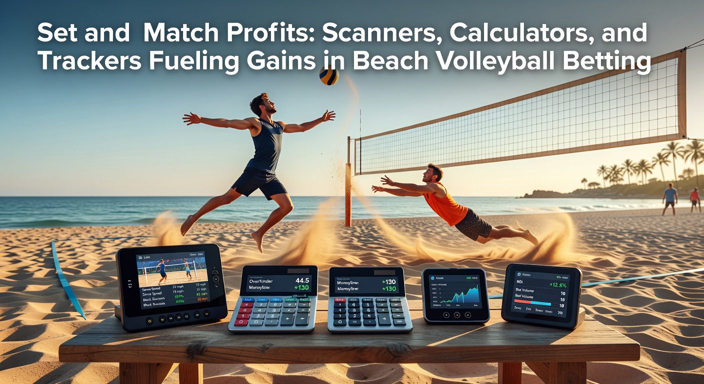 Digital dashboard displaying beach volleyball odds scanner with fluctuating lines and profit projections, illustrating tools in action for bettors
