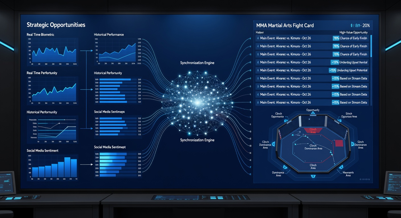 Analysts examining aligned datasets showing performance trends across multiple MMA fight card divisions